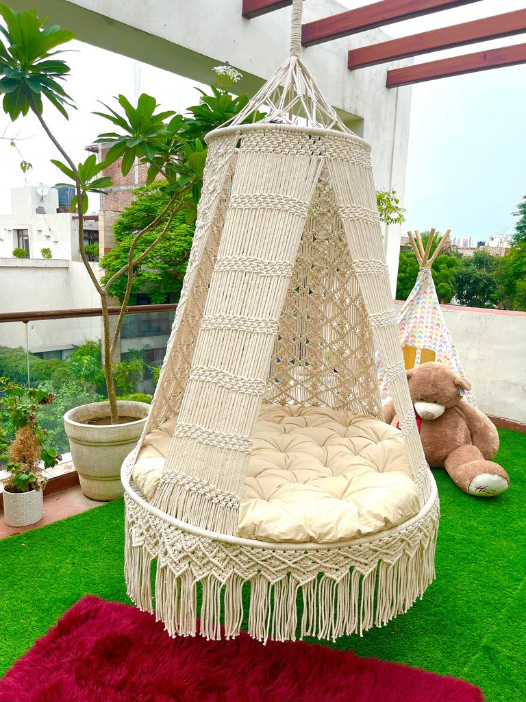 ecofynd Cotton Premium Luxury Macrame Swing Hammock for Adults & Kids, Large Chair Jhula Relax for Indoor, Outdoor, Balcony, Deck, Patio, Living Room