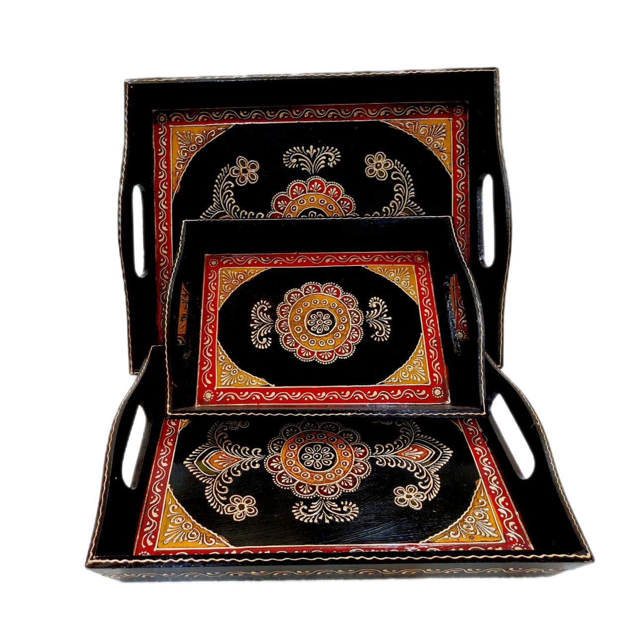Wooden Tray Set with Embose Hand Painting