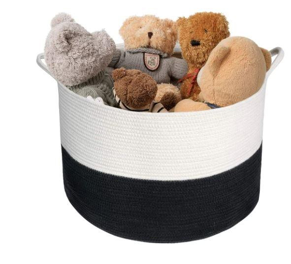 Handcrafted Woven Storage Basket Cotton Rope Organizer Baby Laundry Baskets for Blanket Toys Towels Nursery Hamper Bin with Handle (10X12 INCHES- 1 Piece)